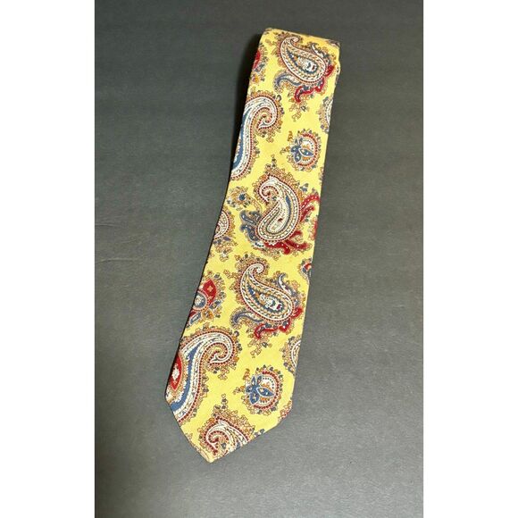 Vintage Lanvin Paris Tie – Yellow Red Blue Paisley Print – 100% Wool Necktie - Picture 2 of 4